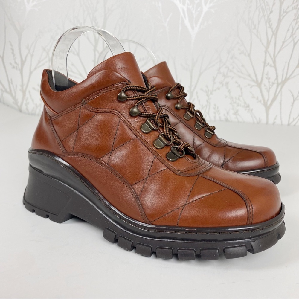 KENNETH COLE REACTION Y2K Brown Leather Chunky Lug Sole Shoes 7M Boots - Picture 10 of 10